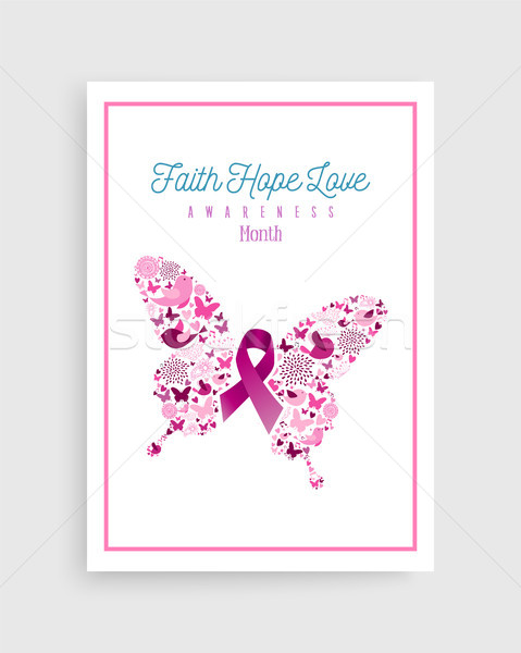 Breast cancer awareness pink ribbon icon butterfly Stock photo © cienpies