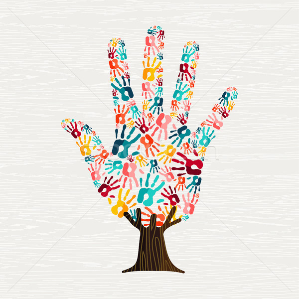 Stock photo: Human hand print tree concept for social help