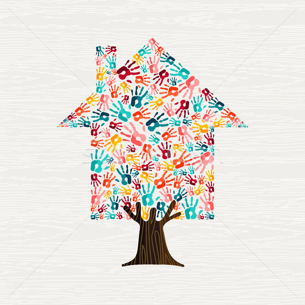 Stock photo: Hand tree house concept for community home