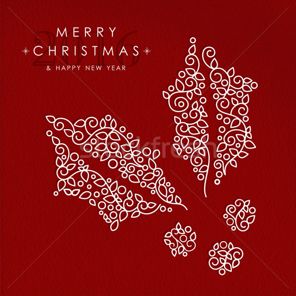 Merry christmas happy new year outline holly deco Stock photo © cienpies