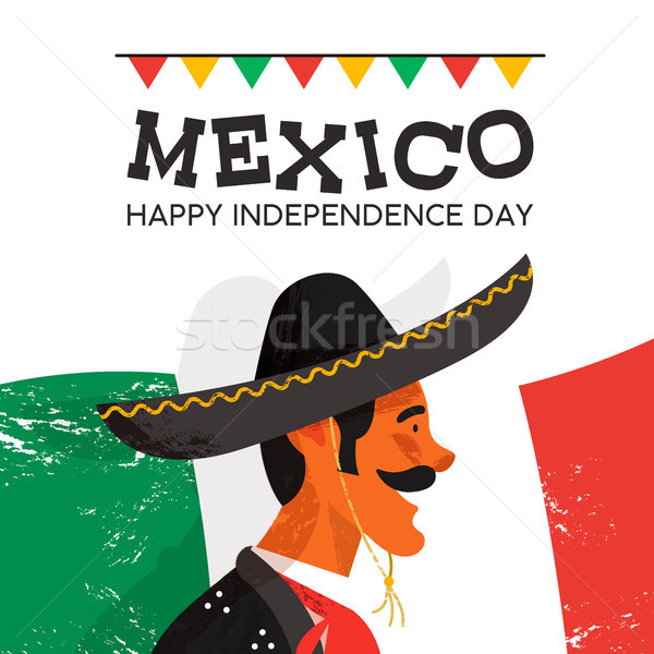 Mexico Independence Day card of mariachi man Stock photo © cienpies