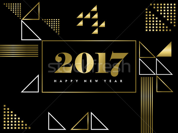 Foto stock: Feliz · año · nuevo · oro · geométrico · forma · simple · diseno