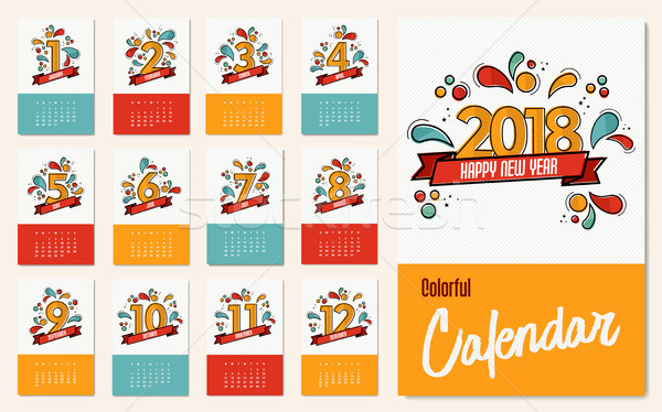 New year 2018 colorful calendar template set Stock photo © cienpies