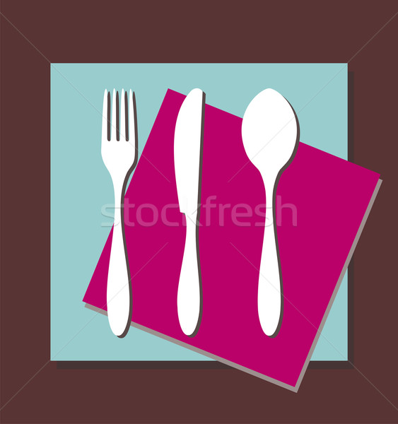 Fork, knife and spoon tablecloth Stock photo © cienpies