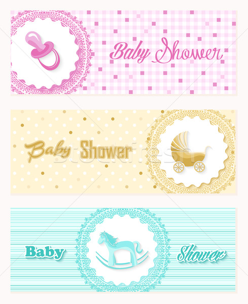 Baby Dusche Banner Set Design Einladung Stock foto © cienpies