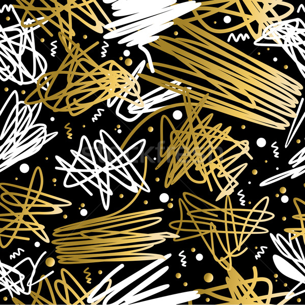 Retro 80s 90s scribble doodle pattern gold fancy Stock photo © cienpies