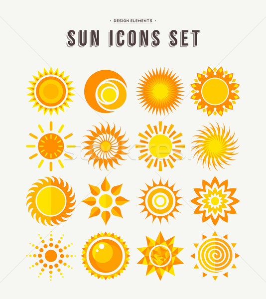 Simple sun icon set summer concept illustrations Stock photo © cienpies