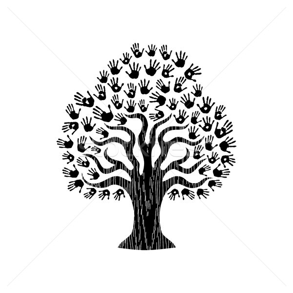 Stock foto: Hand · drucken · Baum · Illustration · Gemeinschaft · helfen