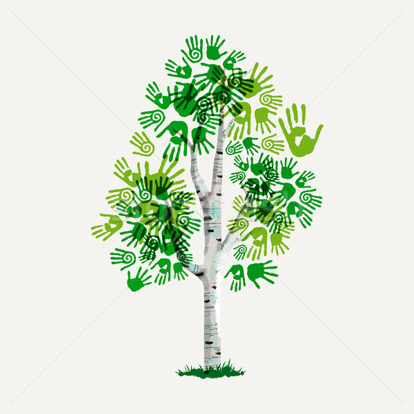 Green hand print tree symbol for environment care Stock photo © cienpies