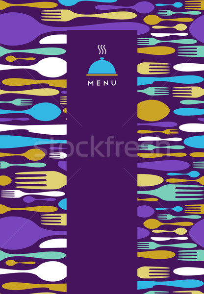 Voedsel restaurant menu ontwerp violet bestek Stockfoto © cienpies