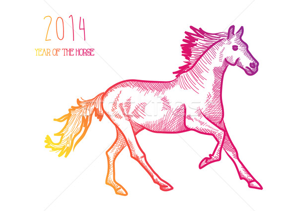 Stock photo: Multicolor Chinese New Year of horse 2014 isolated