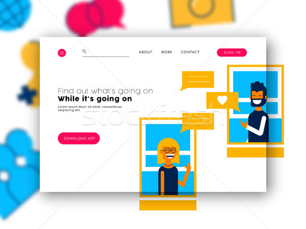 Médias sociaux app atterrissage web page modèle [[stock_photo]] © cienpies