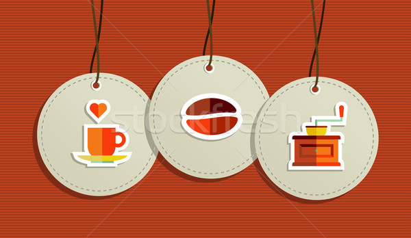 Hanging coffee flat icons badges Stock photo © cienpies