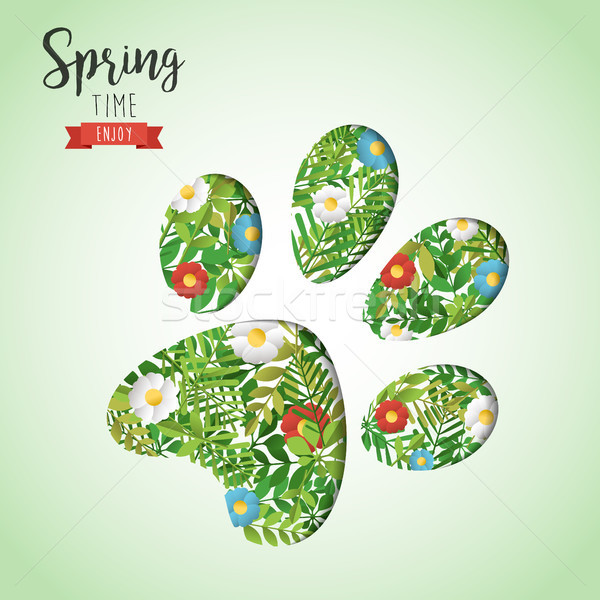 Spring time animal paw paper cutout greeting card Stock photo © cienpies