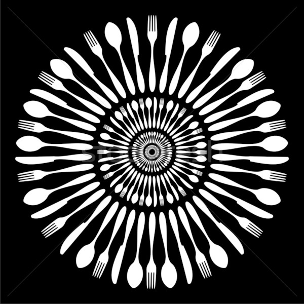 Schwarz weiß Besteck Restaurant Mandala Symbole weiß Stock foto © cienpies