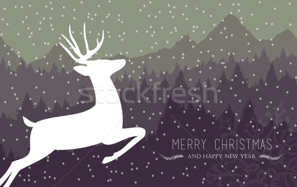 Merry christmas happy new year holiday card deer Stock photo © cienpies