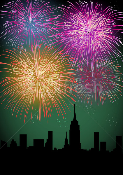 Happy New Year fireworks night city Stock photo © cienpies