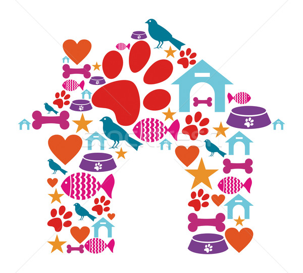 Pet kennel shape made with icon set Stock photo © cienpies