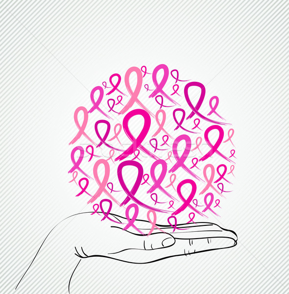 Breast cancer awareness human hand ribbon symbol EPS10 file. Stock photo © cienpies