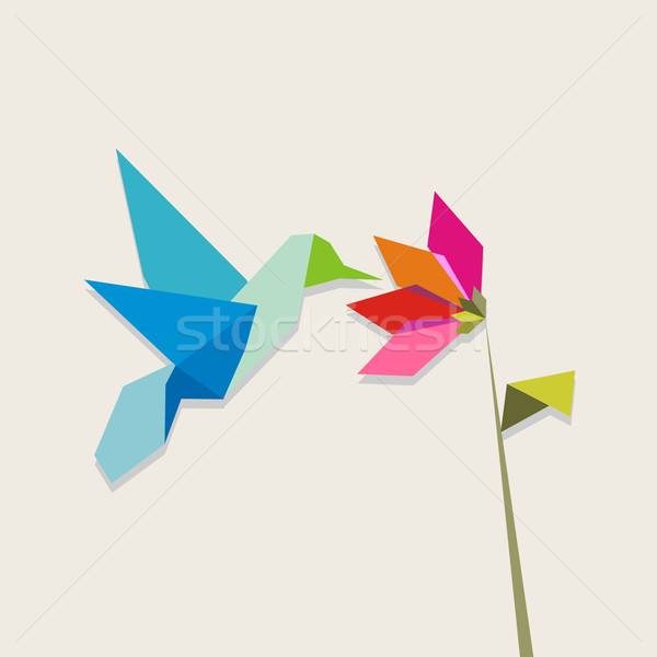 Origami Kolibri Blume Pastell Farben Farbe Stock foto © cienpies