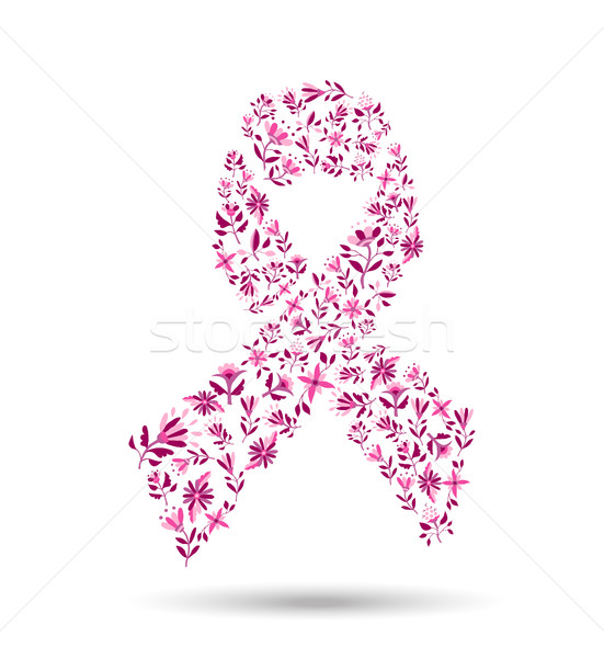 粉紅絲帶 插圖 乳腺癌 粉紅色 花卉 商業照片 © cienpies