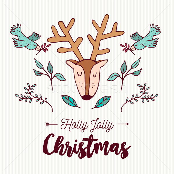 Christmas cute hand drawn holiday forest deer Stock photo © cienpies
