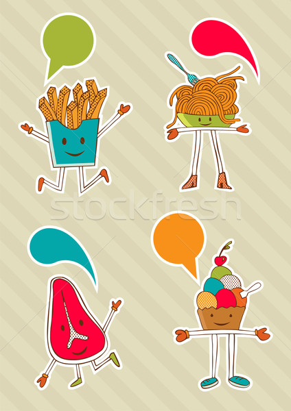 Kleurrijk voedsel cartoons dialoog ballon beige Stockfoto © cienpies