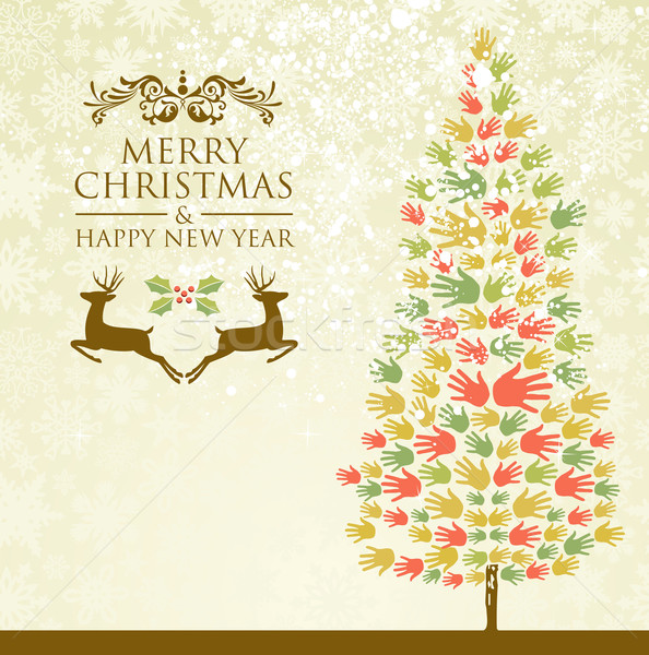 Stock fotó: Vidám · karácsony · fenyőfa · kezek · diverzitás · boldog · új · évet