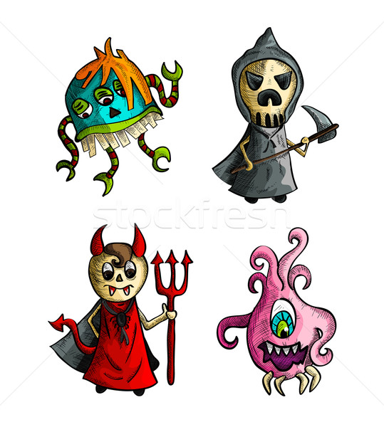 Halloween monsters isolated sketch style creatures set. Stock photo © cienpies