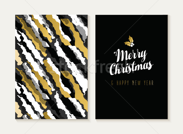 Merry christmas new year gold retro pattern card Stock photo © cienpies