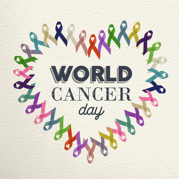 World cancer day heart shape design with ribbon Stock photo © cienpies