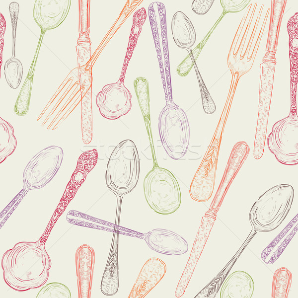 Hand drawn cutlery seamless pattern Stock photo © cienpies