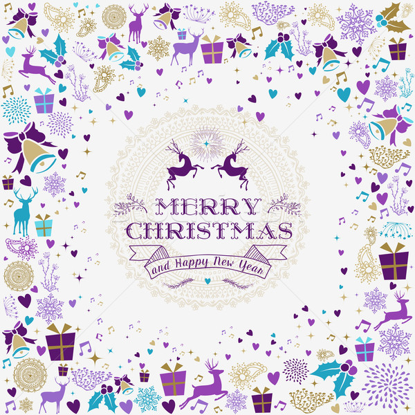 Merry christmas happy new year reindeer label card Stock photo © cienpies