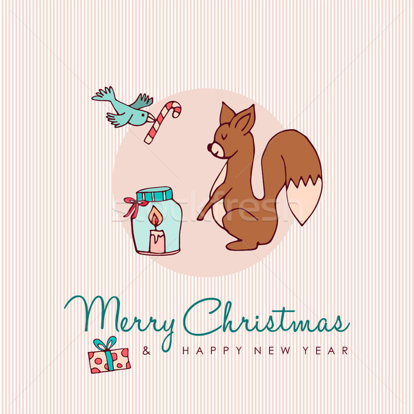 Christmas and new year forest animal cartoon card Stock photo © cienpies