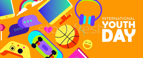 Youth Day banner of fun teen activity icons Stock photo © cienpies