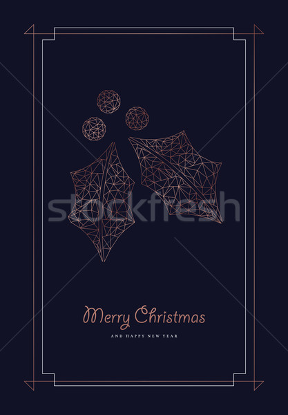 Christmas and new year copper holly leaf card Stock photo © cienpies
