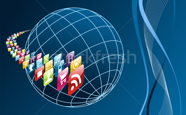 Global teléfono móvil aplicaciones iconos mundo Foto stock © cienpies