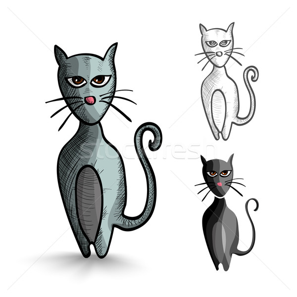 Halloween monsters isolated sketch style black cats set. Stock photo © cienpies
