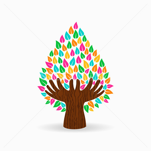 Ludzka ręka kolor drzewo społecznej pomoc symbol Zdjęcia stock © cienpies