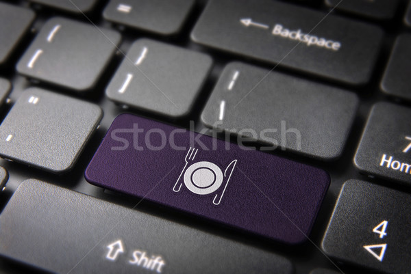 Purple Dish and cutlery keyboard key, Food background Stock photo © cienpies