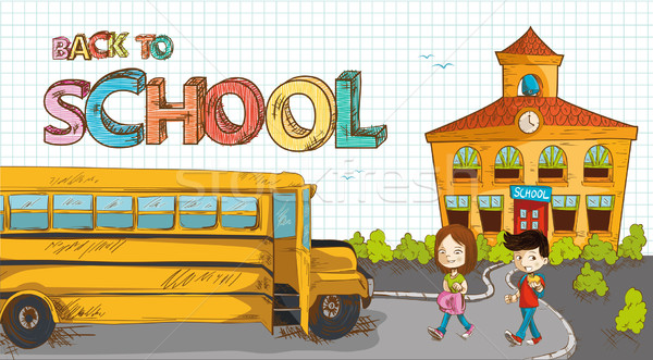 Back to school text education elements cartoon. Stock photo © cienpies