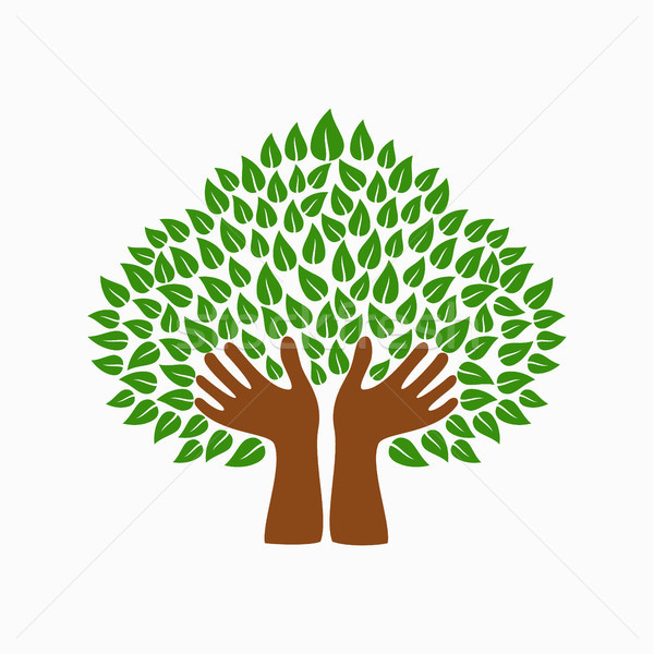 Green human hand tree symbol for community help Stock photo © cienpies