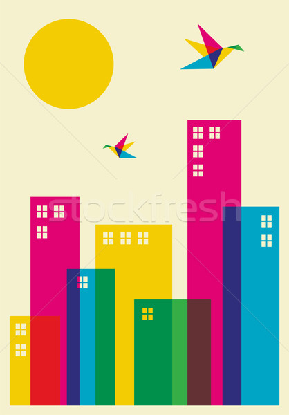 Primăvară timp oraş complet culoare păsări Imagine de stoc © cienpies