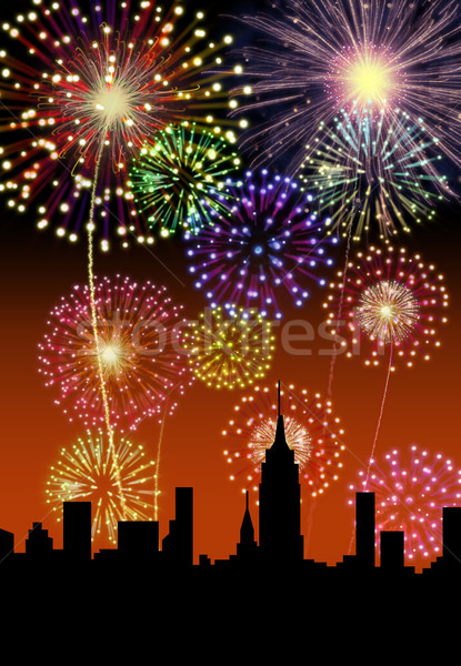 Fireworks Happy New Year city Stock photo © cienpies