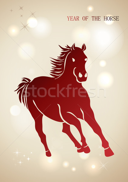 Foto stock: Vermelho · ano · novo · chinês · cavalo · 2014 · estrelas · círculos