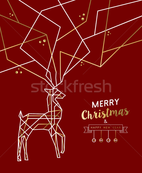 Merry christmas new year deer gold outline deco Stock photo © cienpies