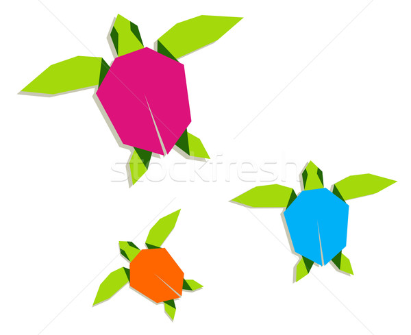Veelkleurig origami schildpadden familie groep schildpad Stockfoto © cienpies