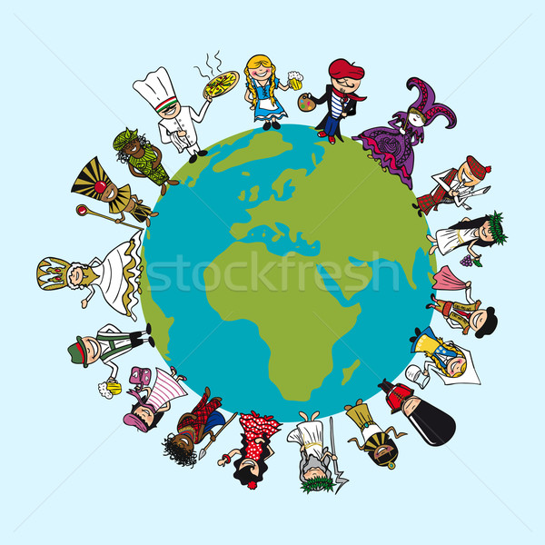 Diversity people cartoons, distinctive outfit, planet earth illu Stock photo © cienpies