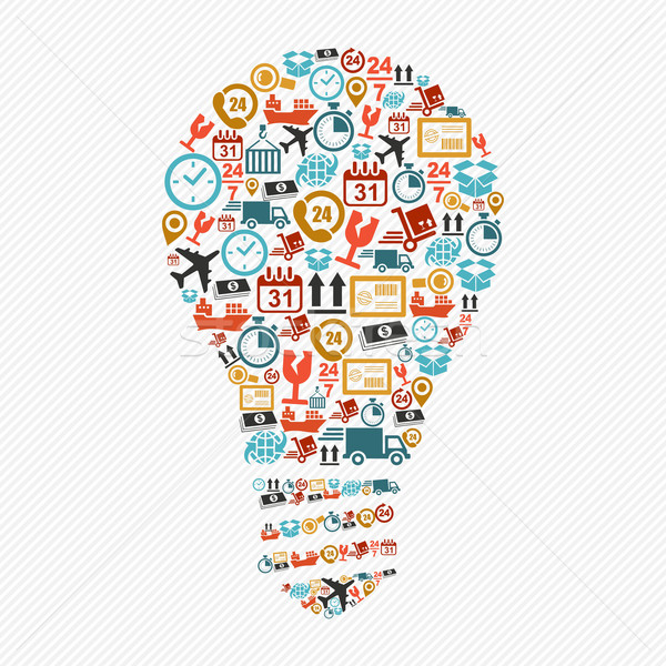 Idea light bulb, colorful shipping web icons composition. Stock photo © cienpies