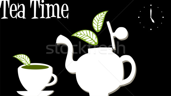 Herbaty czasu czajniczek kubek biały czarny Zdjęcia stock © cienpies